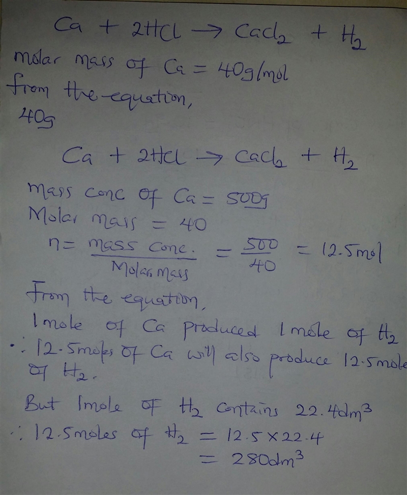 The following reaction is done at T = 25°C and P= 1.0 atm: Ca (s) + 2 HCl (aq) → CaCl-example-1