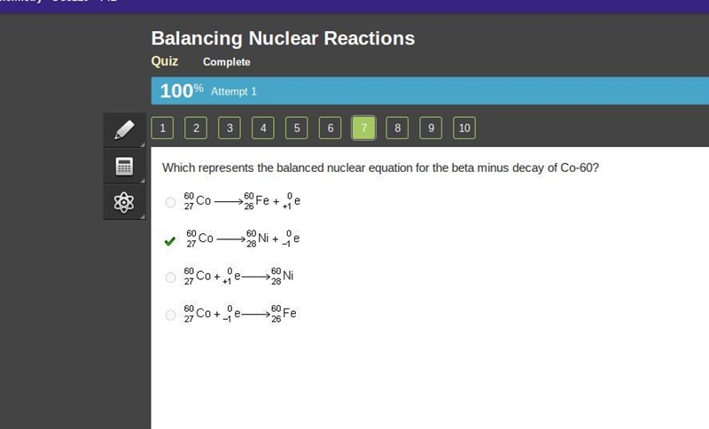 Which represents the balanced nuclear equation for the beta minus decay of Co-60? Superscript-example-1