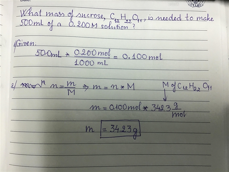 What mass of sucrose, C12H22011, is needed to make 500.0 mL of a 0.200M solution?-example-1