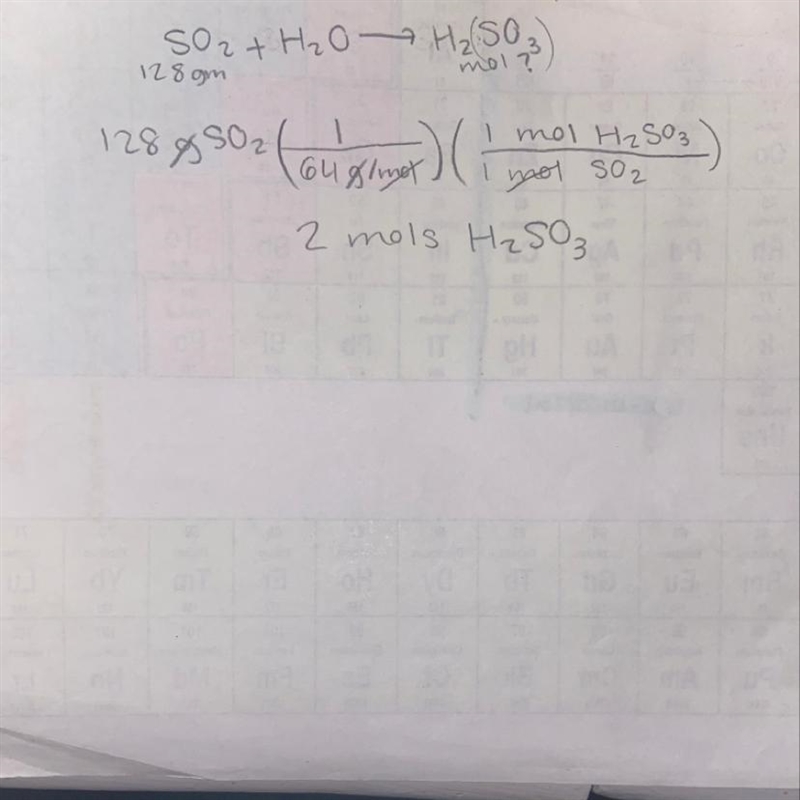 SO2 + H2O ---> H2SO3 how many moles of sulfuric acid can be produced when 128gm-example-1