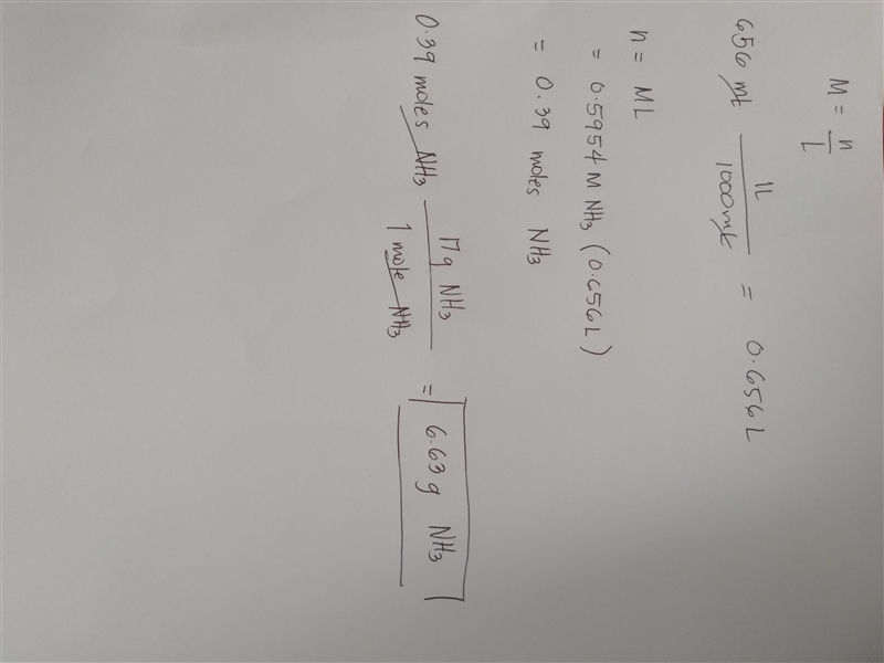 How much ammonia would have to be dissolved in water to form 656 mL of solution which-example-1