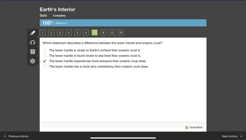 Which statement describes a difference between the lower mantle and oceanic crust-example-1