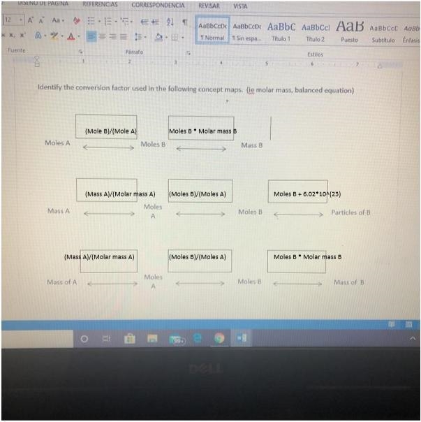 Identify the conversion factor used in the following concept maps. (ie molar mass-example-1