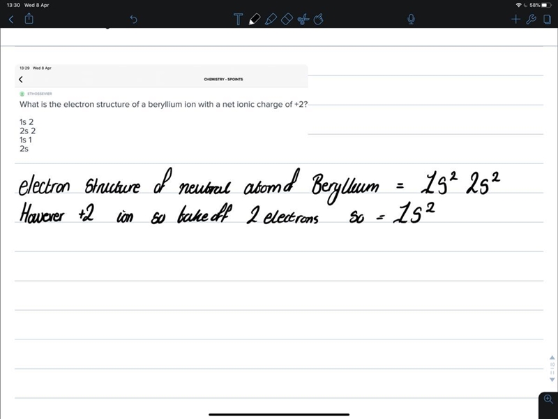 What is the electron structure of a beryllium ion with a net ionic charge of +2? 1s-example-1