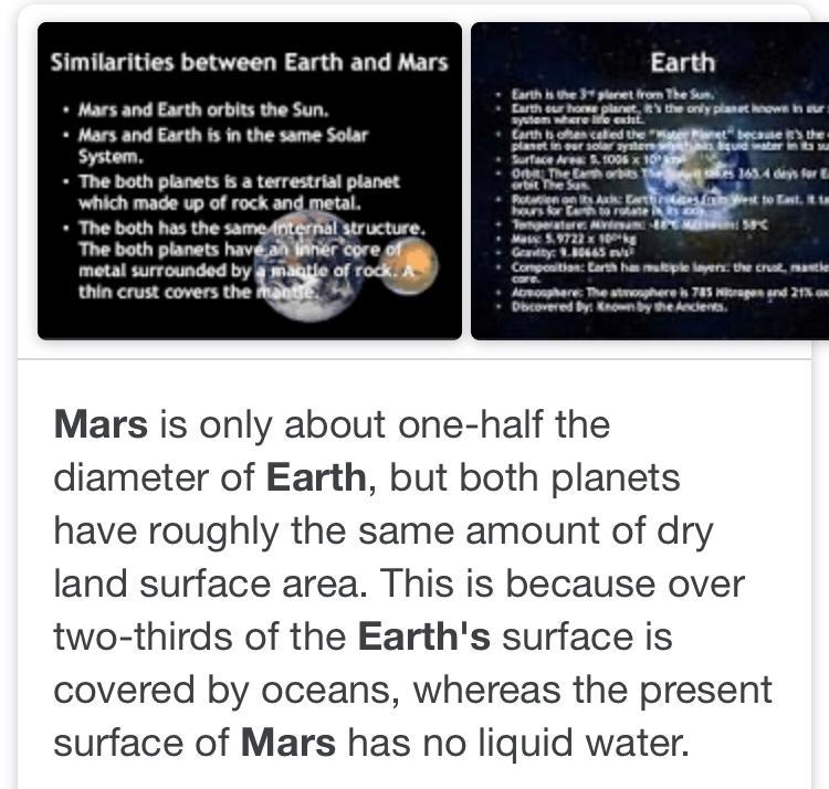 Compare and contrast earth and mars ?-example-1