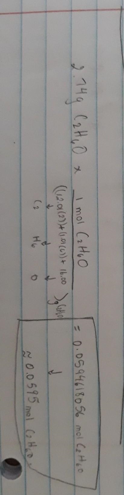 2.74g of C2H6O is how many moles?-example-1