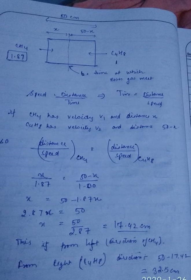 If ch4 and c4h8 are released simultaneously at ends of a 50.0cm long glass tube, at-example-1