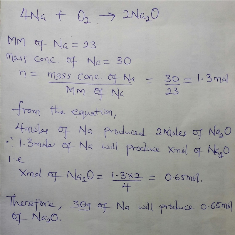 2. Sodium reacts with oxygen to form sodium oxide and has the following balanced chemical-example-1