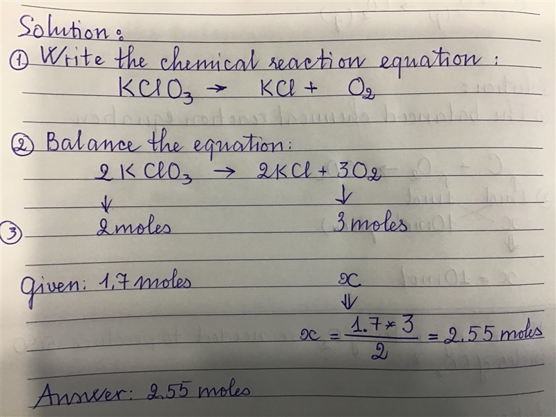 How many moles of O2 can be produced from 1.7 moles of KClO3?-example-1