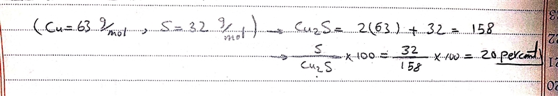 What is the percent composition of sulfur in Cu2S?-example-1