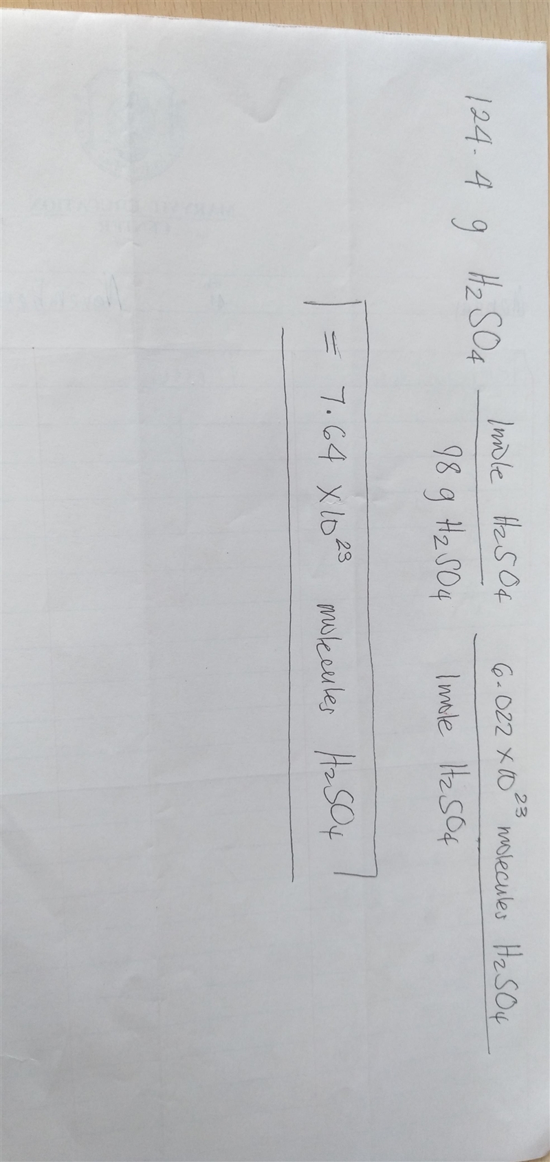 How many molecules are contained in 124.4 g of H2SO4-example-1