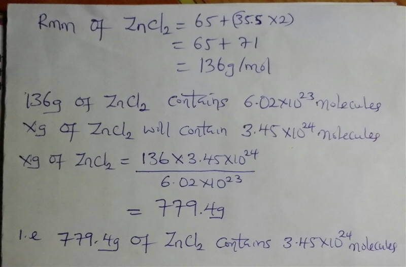 What is the mass of 3.45x1024 molecules of ZnCl2-example-1