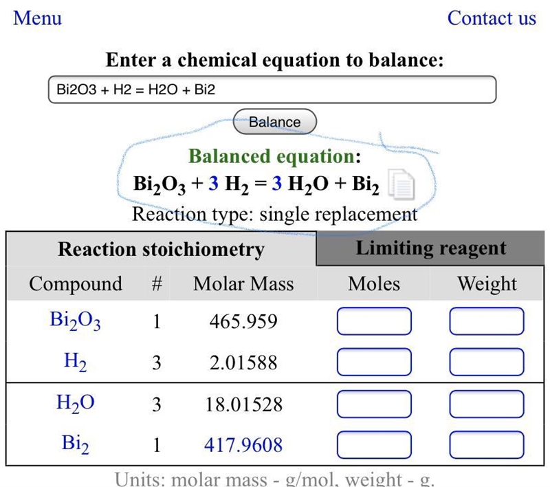 What does Bi+3H2O+ Bi2O3+3H2 represent-example-1