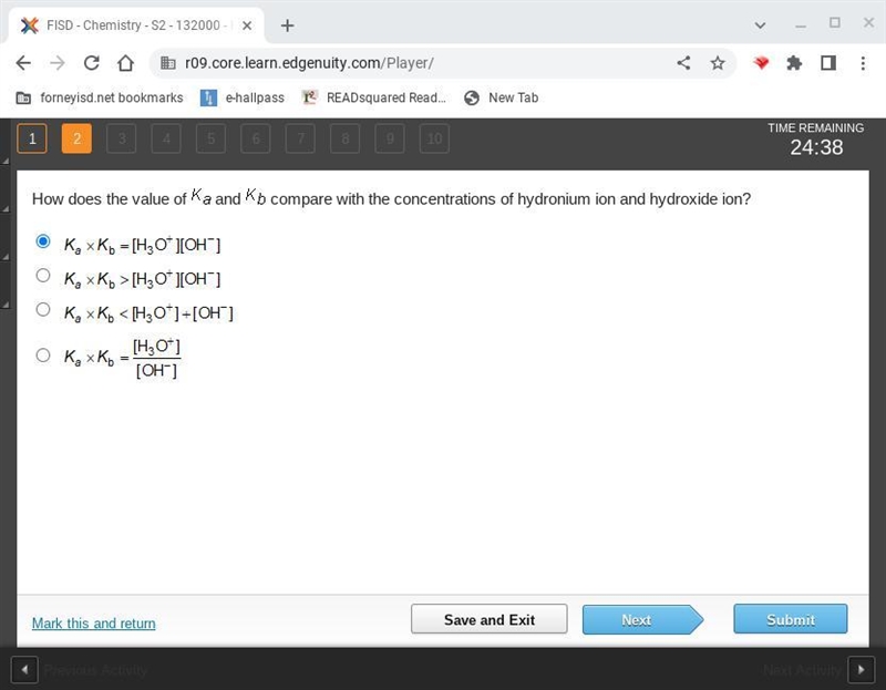 How does the value of compare with the concentrations of hydronium ion and hydroxide-example-1