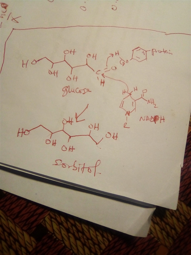 Write the reduction reaction of glucose to form sorbitol. List and explain the side-example-1