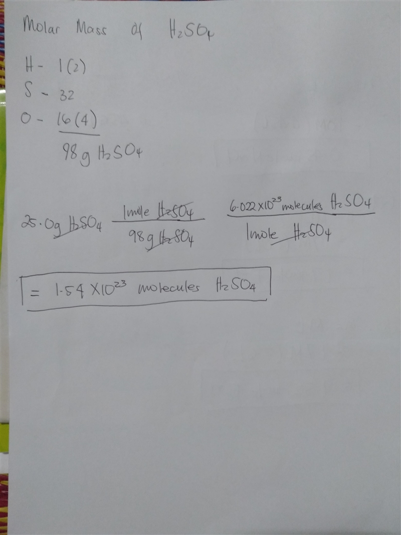 How many molecules 25.0g H2SO4-example-1