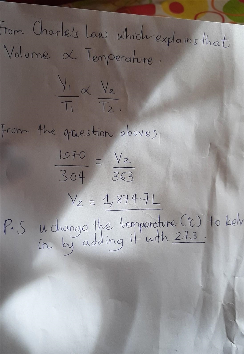 A sample of gas in a balloon has an initial temperature of 31 ∘C and a volume of 1570 L-example-1