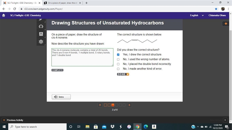 On a piece of paper, draw the structure of cis-4-nonene. Now describe the structure-example-1