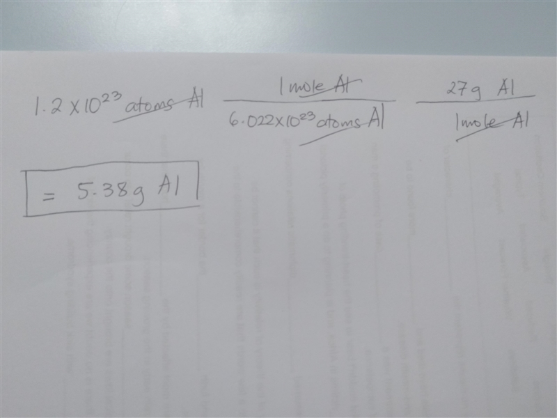 Calculate the mass in grams of 1.2x10^23 atoms of aluminum?-example-1