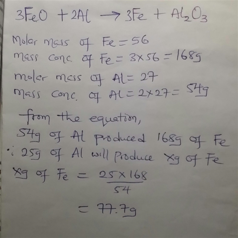 When 25.0 grams of FeO react with 25.0 grams of Al, how many grams of Fe can be produced-example-1