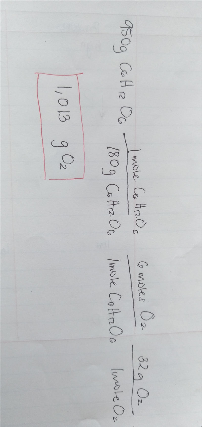 For the oxidation of glucose (C6H12O6 + 602 + 6H20 + 6CO2), how many grams of oxygen-example-1