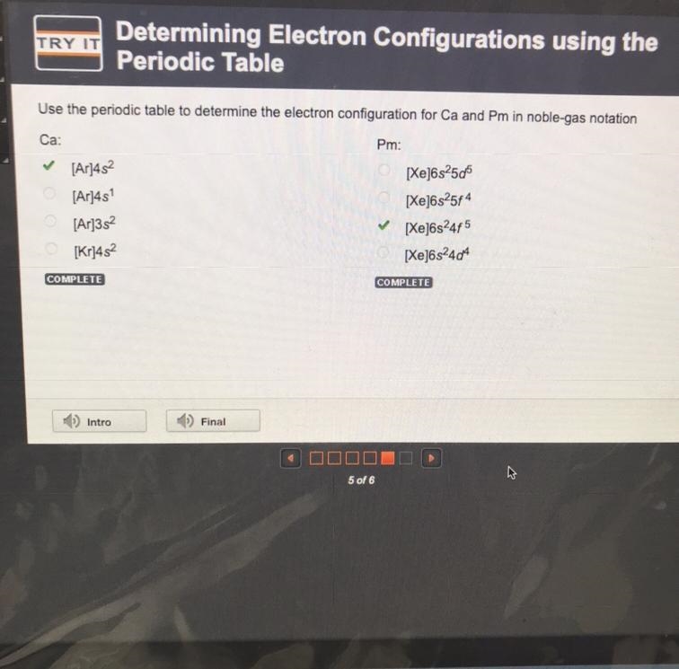 Use the periodic table to determine the electron configuration for Ca and Pm in noble-example-1