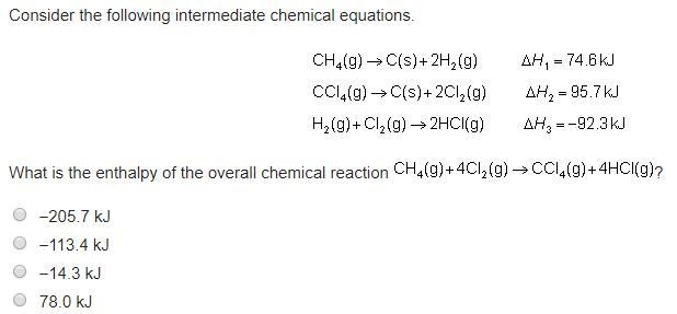 Consider the following intermediate chemical equations. What is the enthalpy of the-example-1