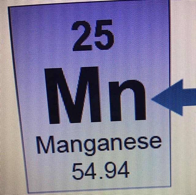 What is the is arrow pointing to? A.period symbol of manganese. B isotope symbol of-example-1