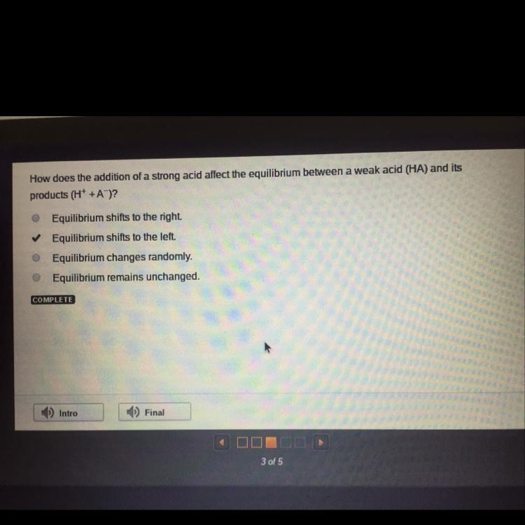 How does the addition of a strong acid affect the equilibrium between a weak acid-example-1