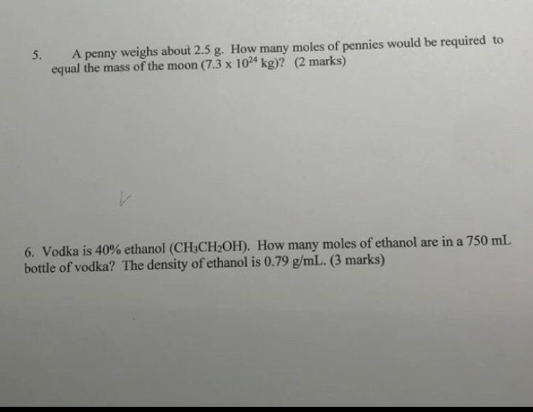 5. A penny weighs about 2.5 g. How many moles of pennies would be required to equal-example-1