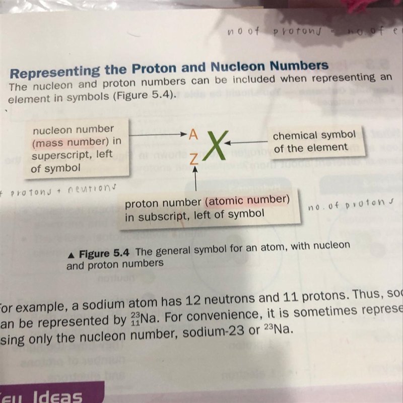 hello! In the textbook , the nucleon number is at the top & the proton number-example-1