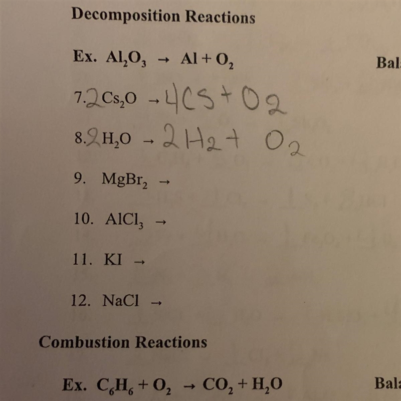 How do I put decomposition reactions together and make a balanced equation?-example-1