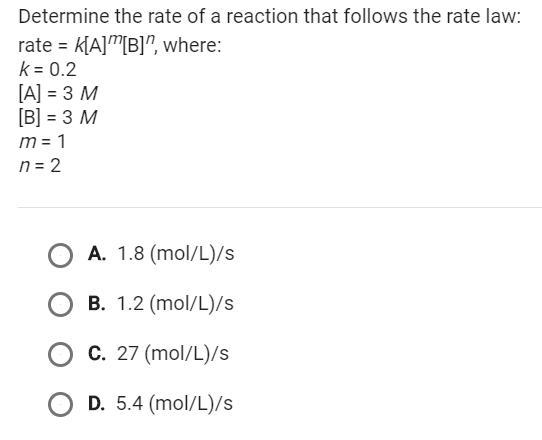 Determine the rate of a reaction that follows the rate law:-example-1