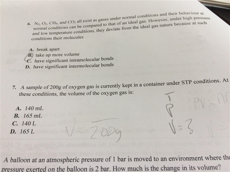 Please help me with question 7! A 140mL B 165mL C 140 L D 165L-example-1