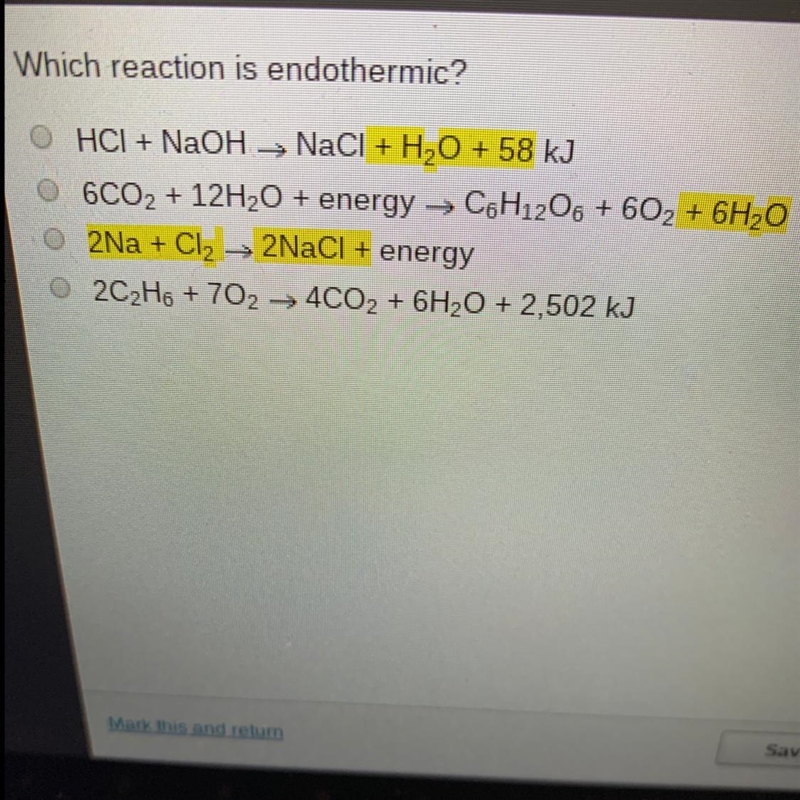 !!!!HURRY!!!! What reaction is endothermic?-example-1