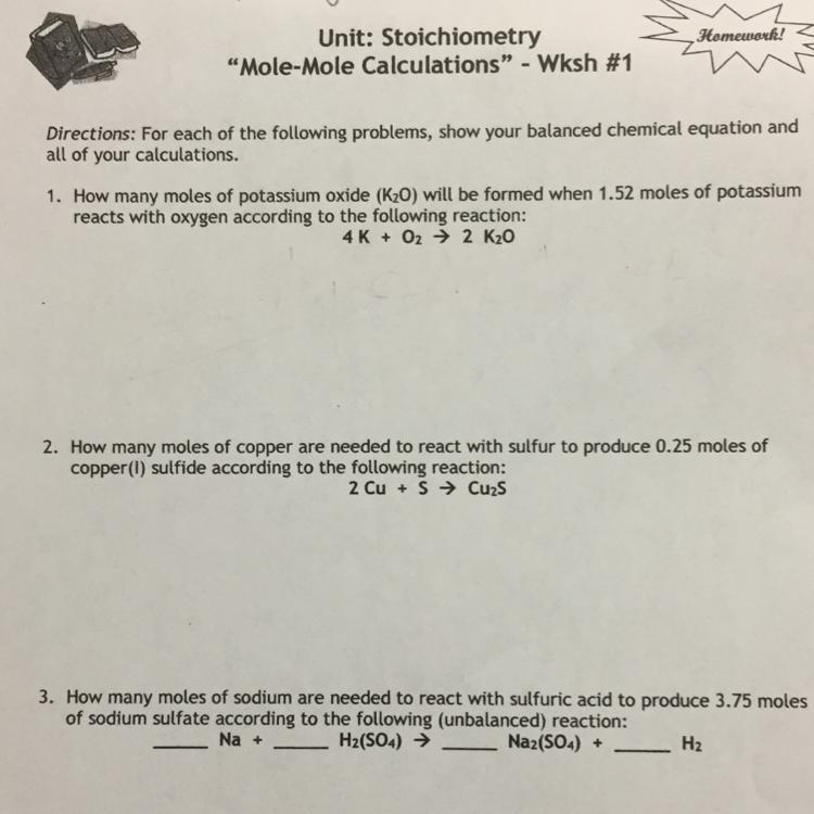 Please help 1,2,3 show all work thanks Chemistry Stoichiometry-example-1