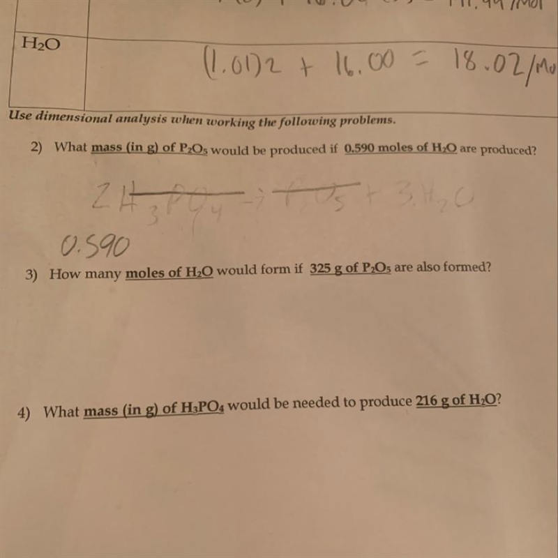 What mass of P2O5 would be produced if 0.0590 miles of H2O are produced? please show-example-1