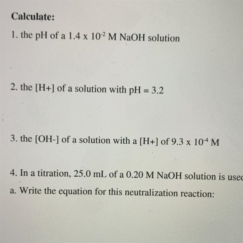 3. the [OH-] of a solution with a [H+] of 9.3 x 10^-4 M-example-1