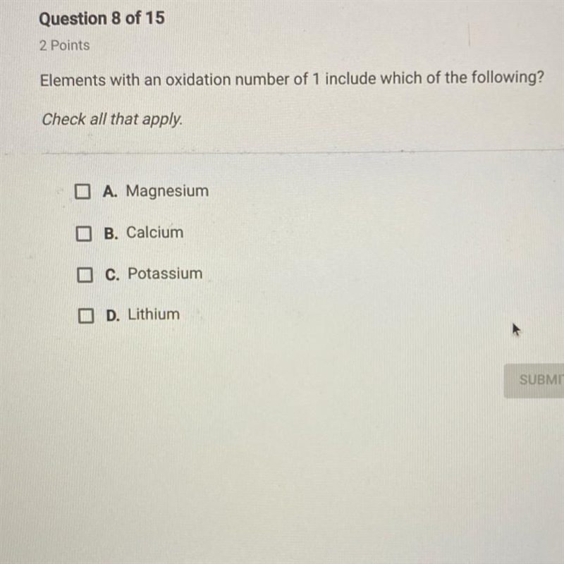 Elements with an oxidation number of one include which of the following-example-1