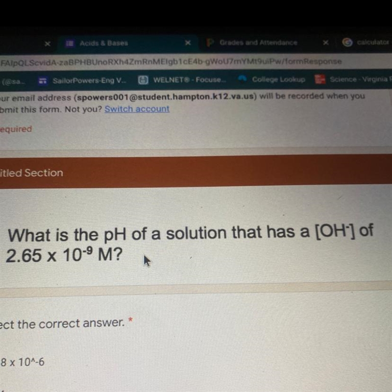 What is the pH of a solution that has a [OH-] 2.65*10 -9 M-example-1