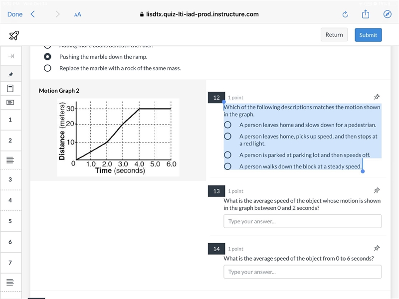 Which of the following descriptions matches the motion shown in the graph. A person-example-1