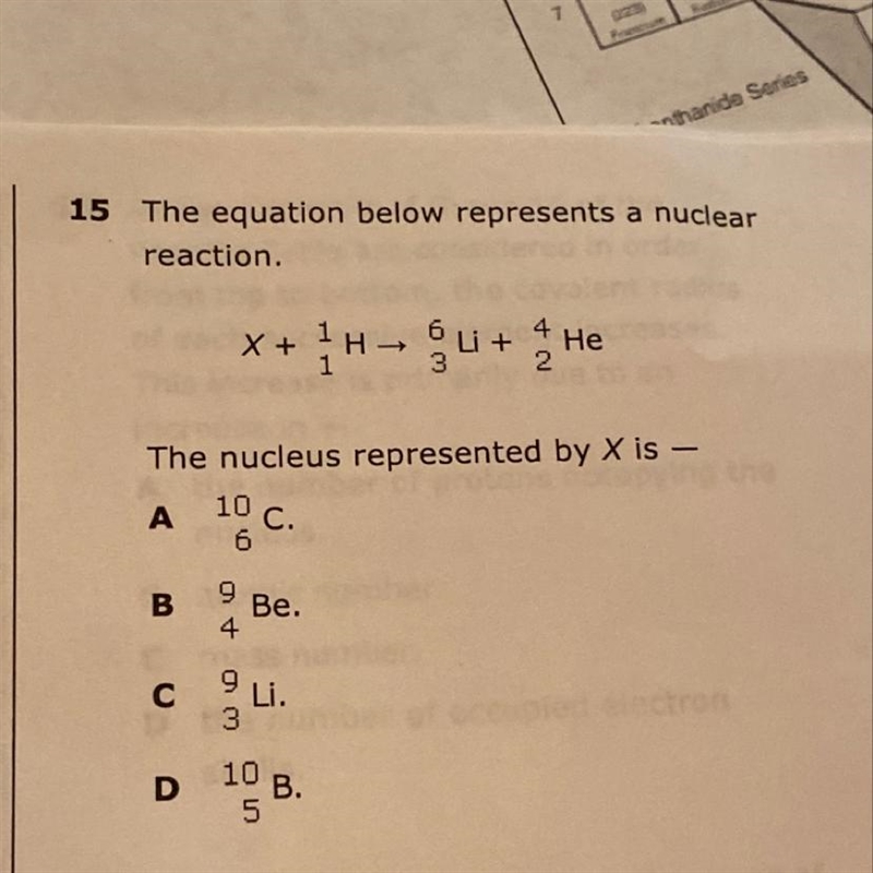 Anthanide 15 The equation below represents a nuclear reaction X + H - Qu + He The-example-1