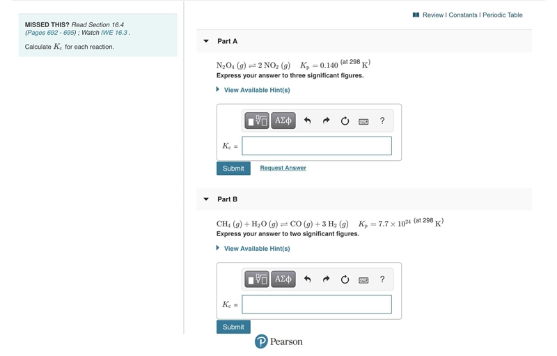 Calculate Kc for each reaction.-example-1