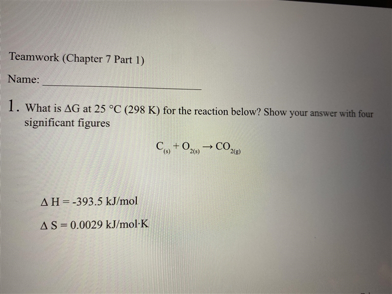 What is deltaG at 298 K for the reaction C + O2 = CO-example-1