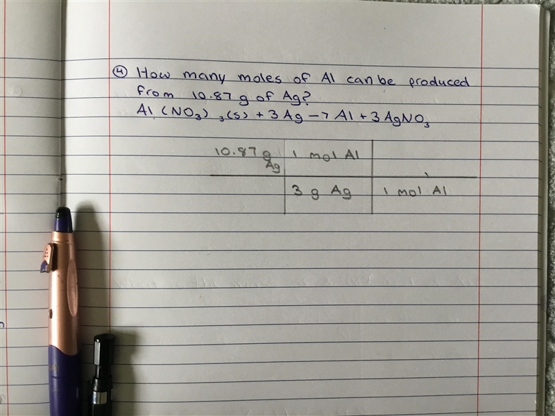 How many moles of Al can be produced from 10.87 g of Ag? Al (No3) 3(s) + 3Ag -&gt-example-1