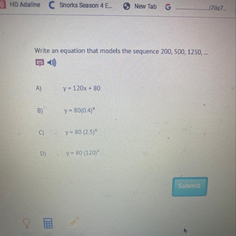 Write an equation that models the sequence 200 , 500 , 1250-example-1