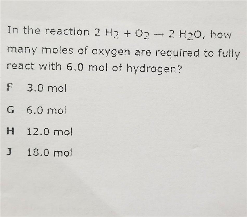 In the reaction 2 H2 + O2m 2 H20, how many moles of oxygen are required to fully react-example-1