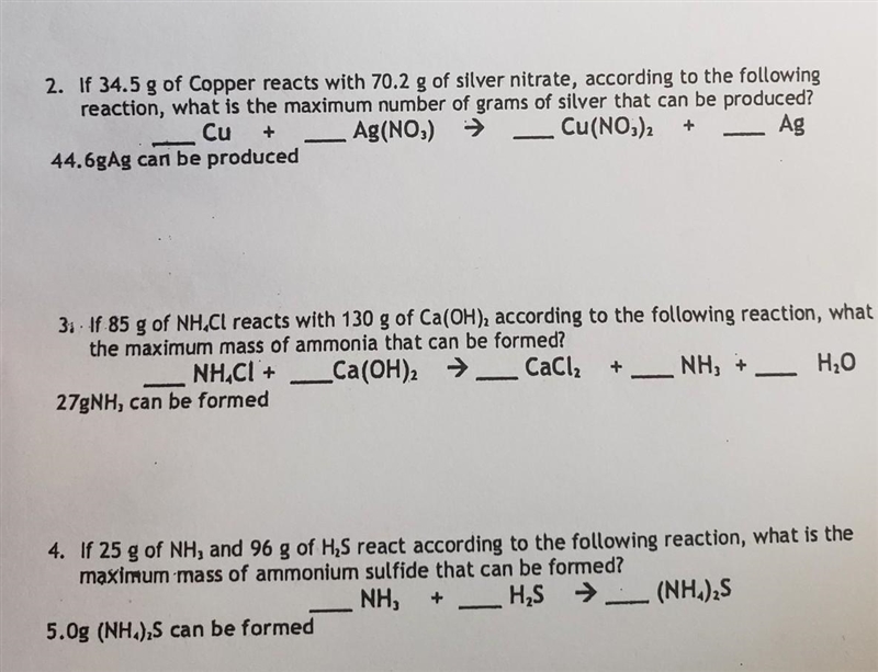 If 34.5 g of Copper reacts with 70.2 g of silver nitrate, according to the following-example-1