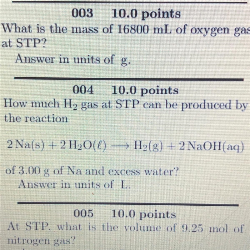 How much H2 gas at STP Can be produced by the reaction .... of 3.00g of Na and excess-example-1