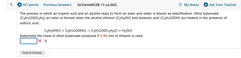 The process in which an organic acid and an alcohol react to form an ester and water-example-1